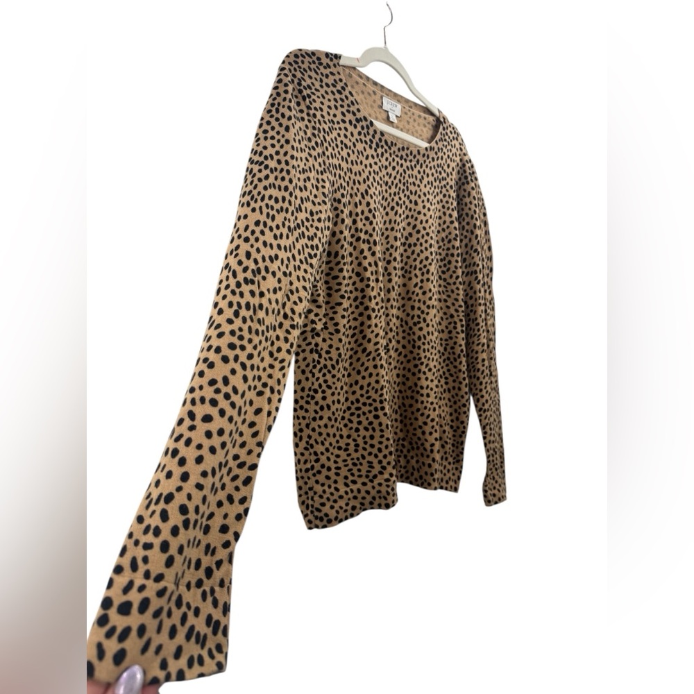 J.Crew Teddie Leopard Cheetah Print Cotton Long Sleeve Tee Top Large Tan Black - Picture 4 of 13
